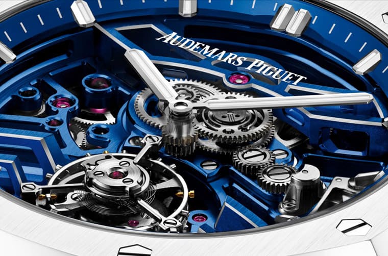 AP皇家橡樹自動鏤空飛行陀飛輪改搭白色陶瓷表殼與藍色機芯