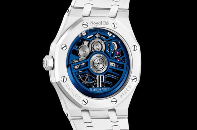 AP皇家橡樹自動鏤空飛行陀飛輪改搭白色陶瓷表殼與藍色機芯